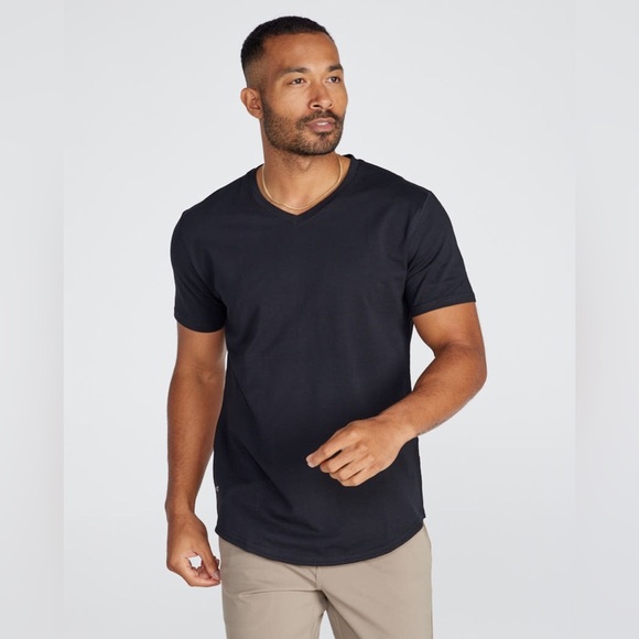 Bylt Basics Drop Cut V Neck Short Sleeve Lux Black Athletic Shirt - Picture 1 of 8